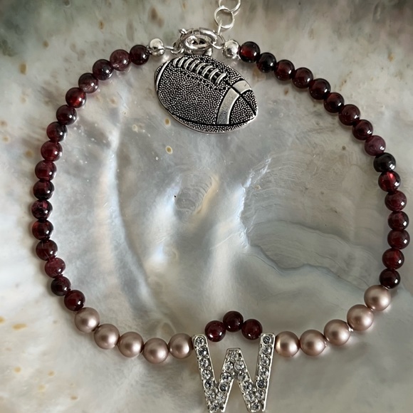 Washington Commanders Garnet Burgundy Swarovski Pearl Gold Spirit charm bracelet - Picture 6 of 9